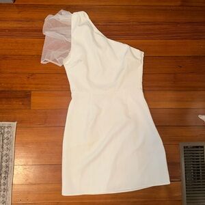 White one shoulder puff sleeve mini dress